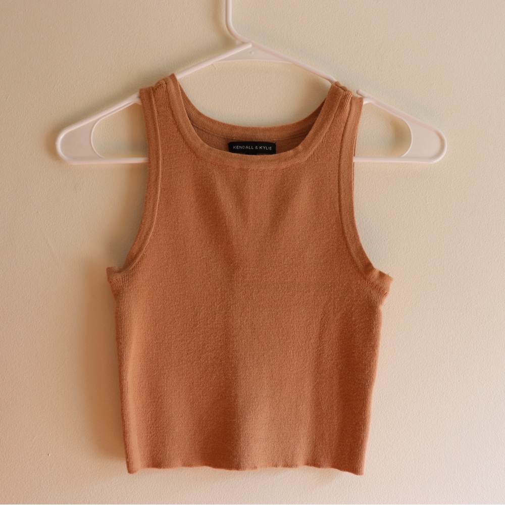 Kendall and Kylie tan cropped halter top